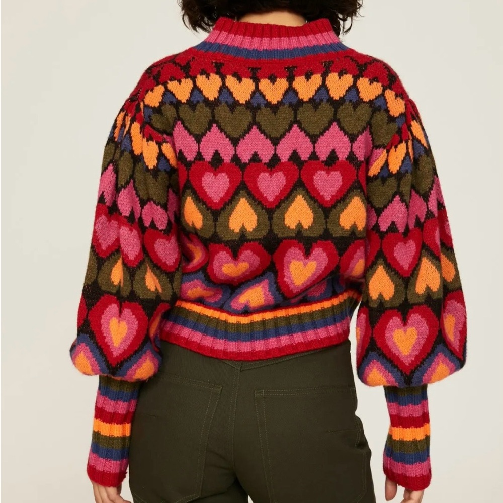 Farm Rio Heart-Pattern Crewneck Sweater in Multicolor - Picture 2 of 6